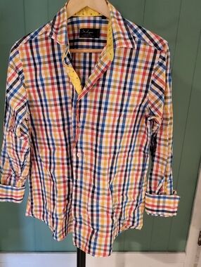 Bright Colorful Check Print Mens Shirt, St. Lyne Large